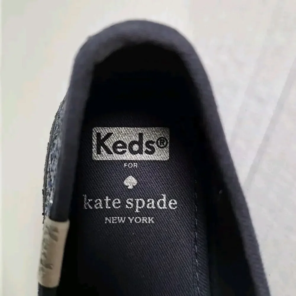 Kate Spade x Keds Kickstart Glitter Sneakers Shoes Dark Blue Lace Up Womens 6